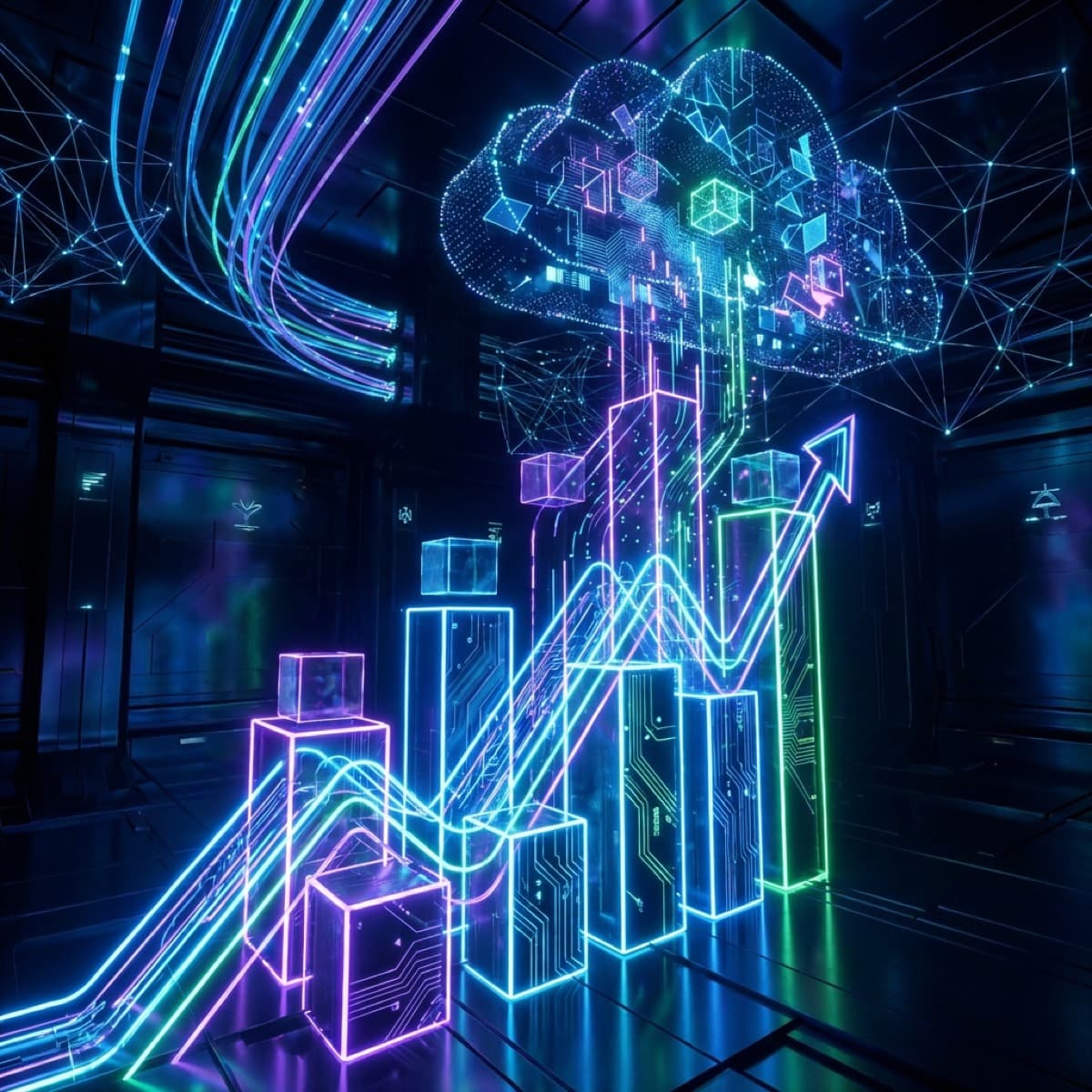 Digital chart showing reliable enterprise growth powered by AI