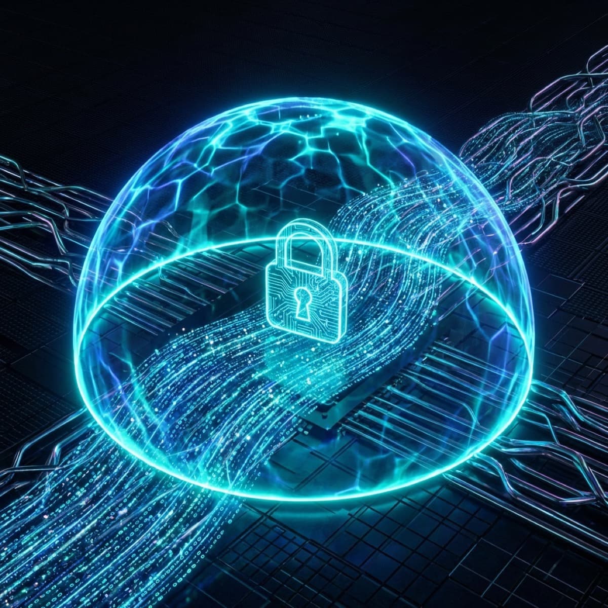 Cybersecurity shield protecting data stream