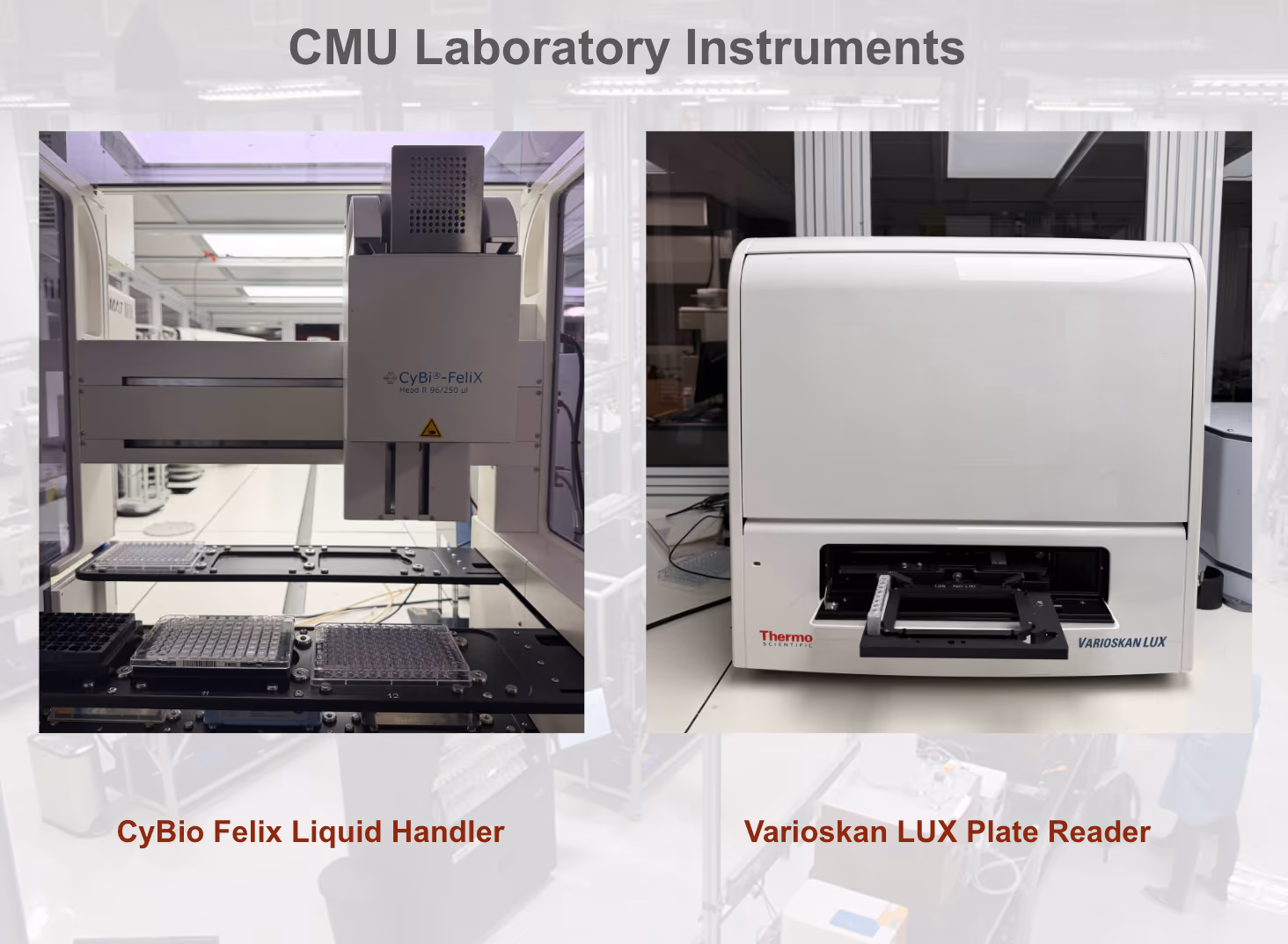 Automated liquid handler and robotic arm laboratory instruments used in Anthropic's Model Hardware Standard testing at Carnegie Mellon University.