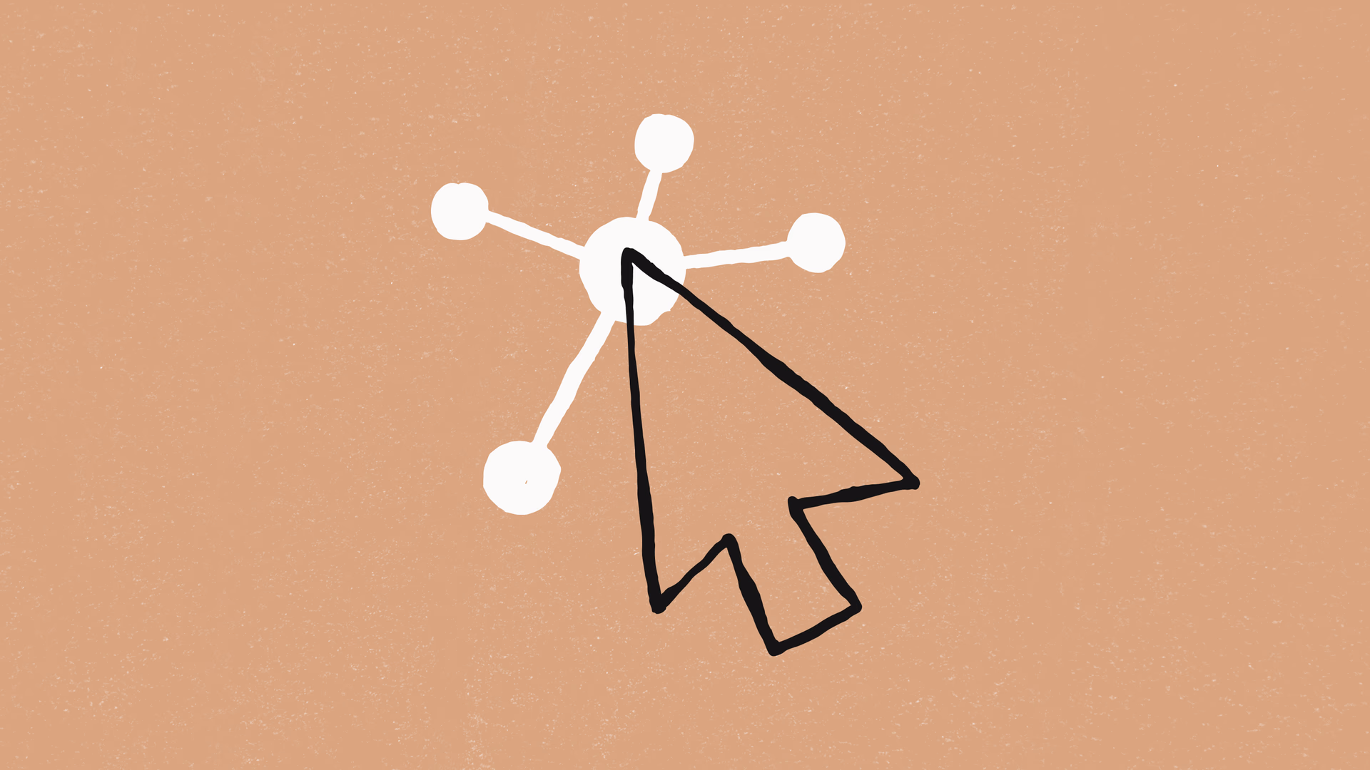 Anthropic's official computer-use artwork: a hand-drawn black mouse cursor overlapping a white node-and-spoke connector diagram on a terracotta background.