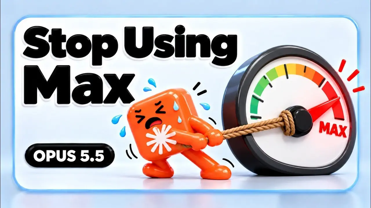 Cartoon character straining against a gauge labelled Max, from a video about Claude effort levels on Opus 5.5.