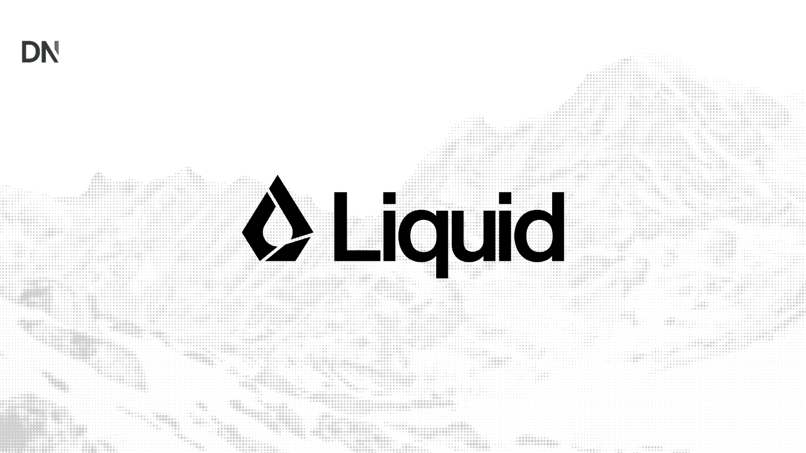 The Liquid AI wordmark and logo in black on a pale dotted-halftone background, used by DataNorth as the lead image for its coverage of the d1 decision model.