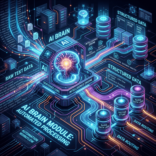 AI Brain module processing data in a Make.com workflow