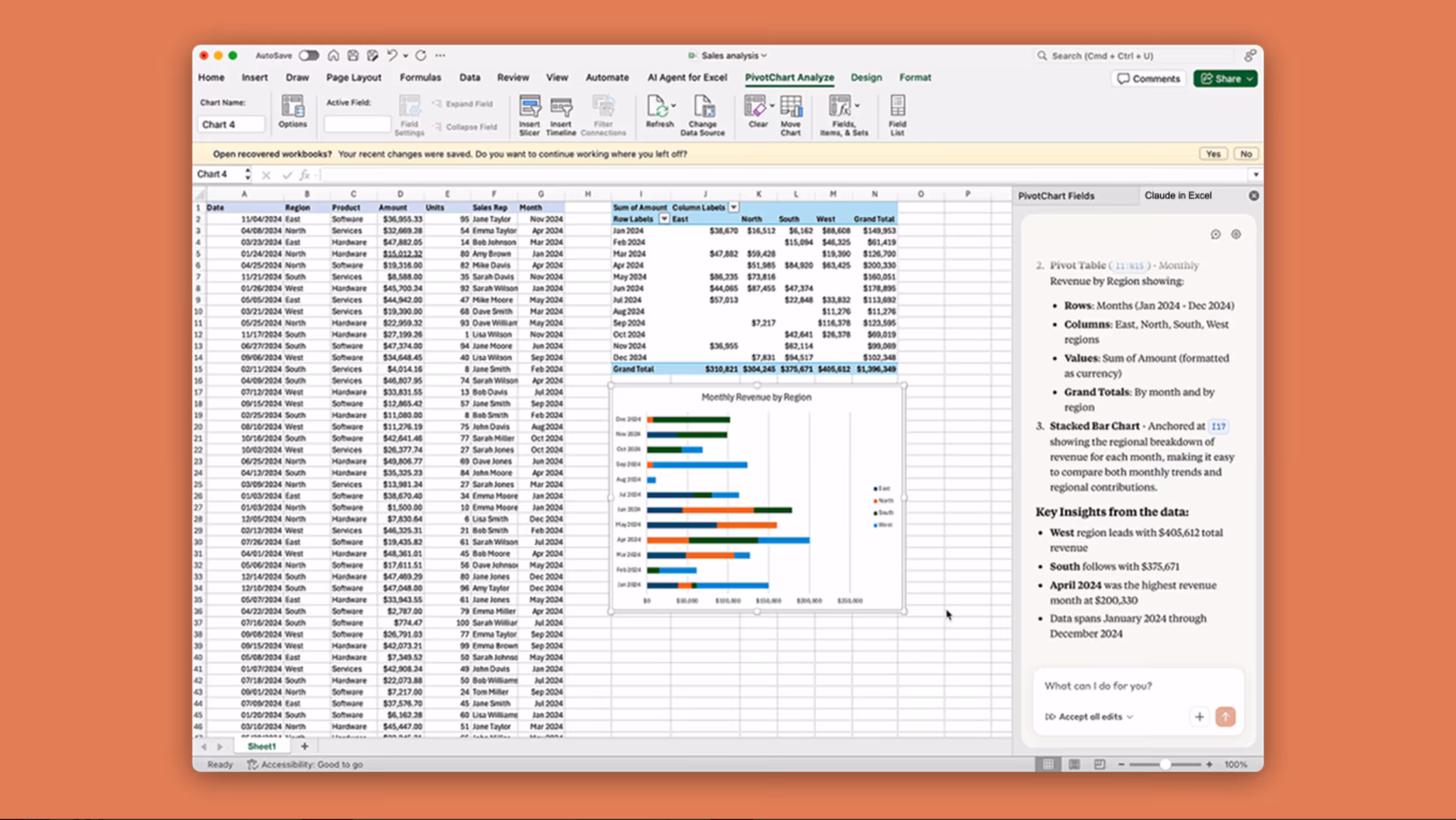 Claude working with pivot tables
