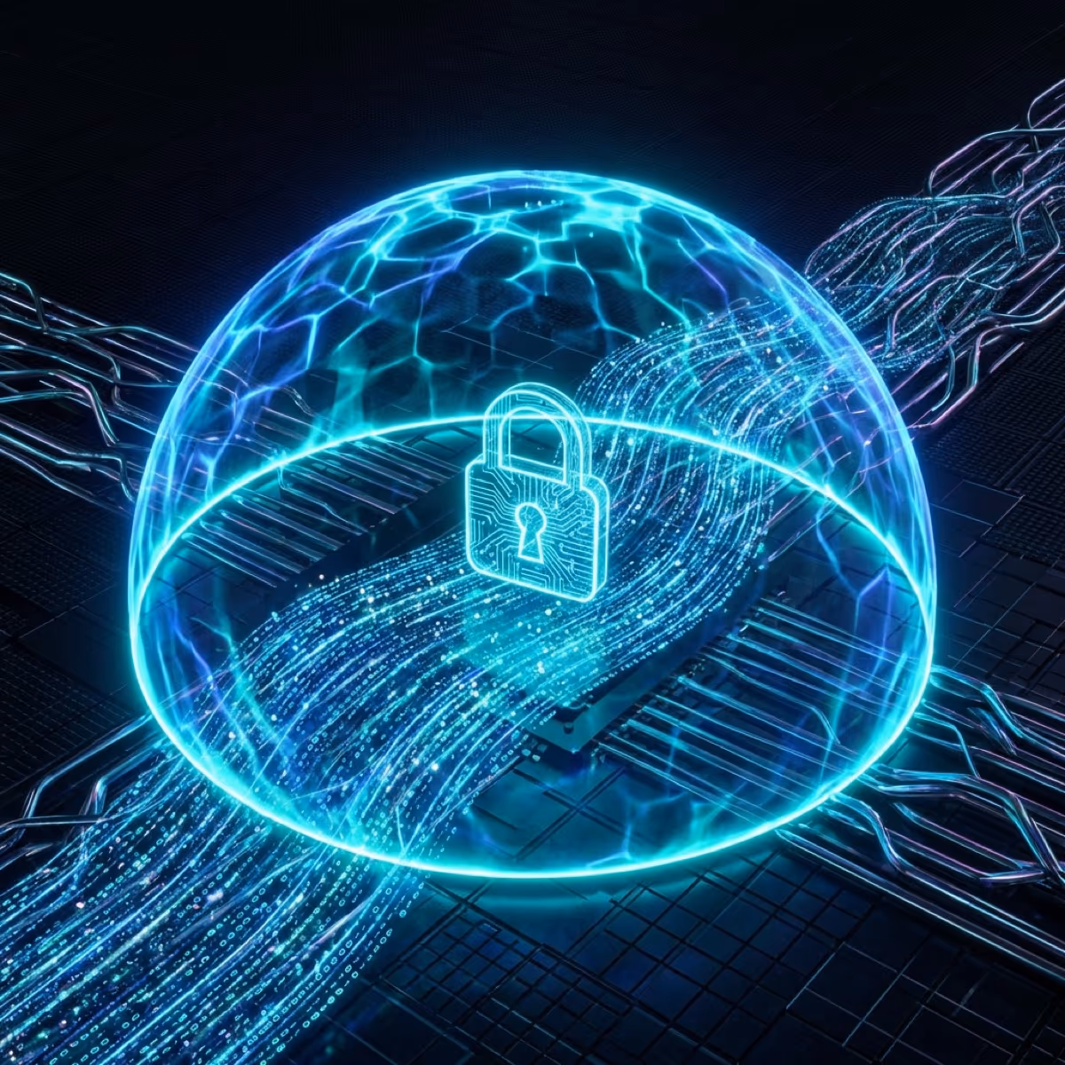 Cybersecurity shield protecting data stream