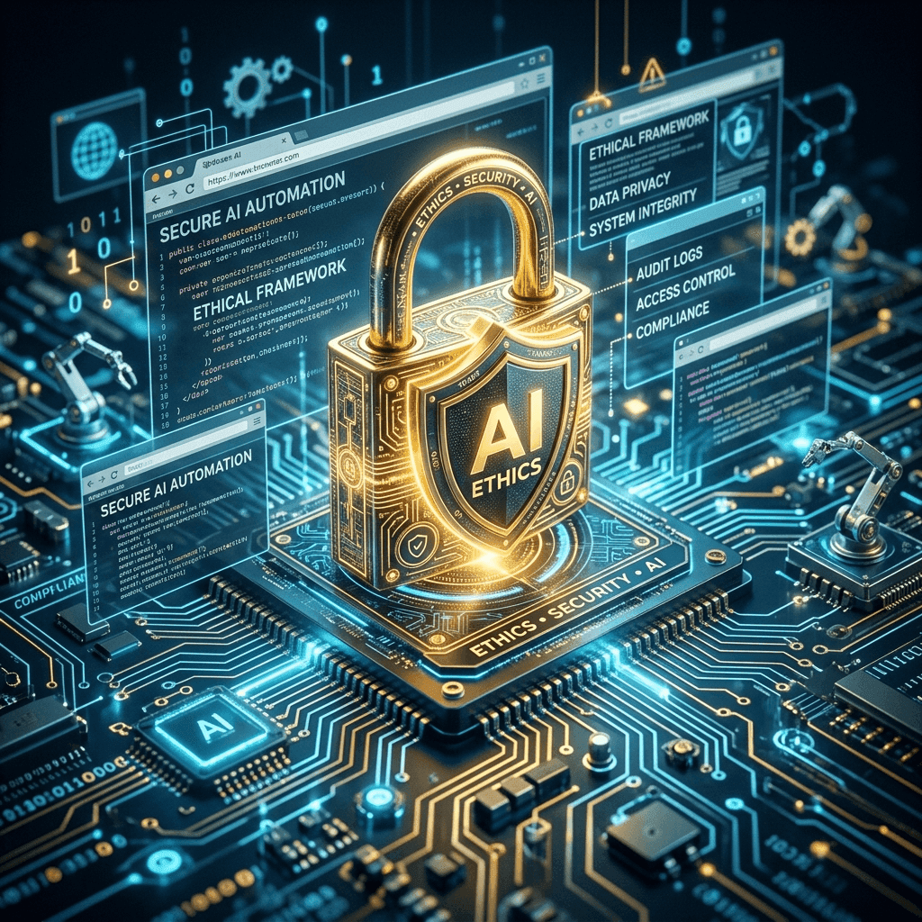 A glowing digital shield overlaying a browser window with security policy documents and rate-limiting visualisation graphs in a dark control room environment