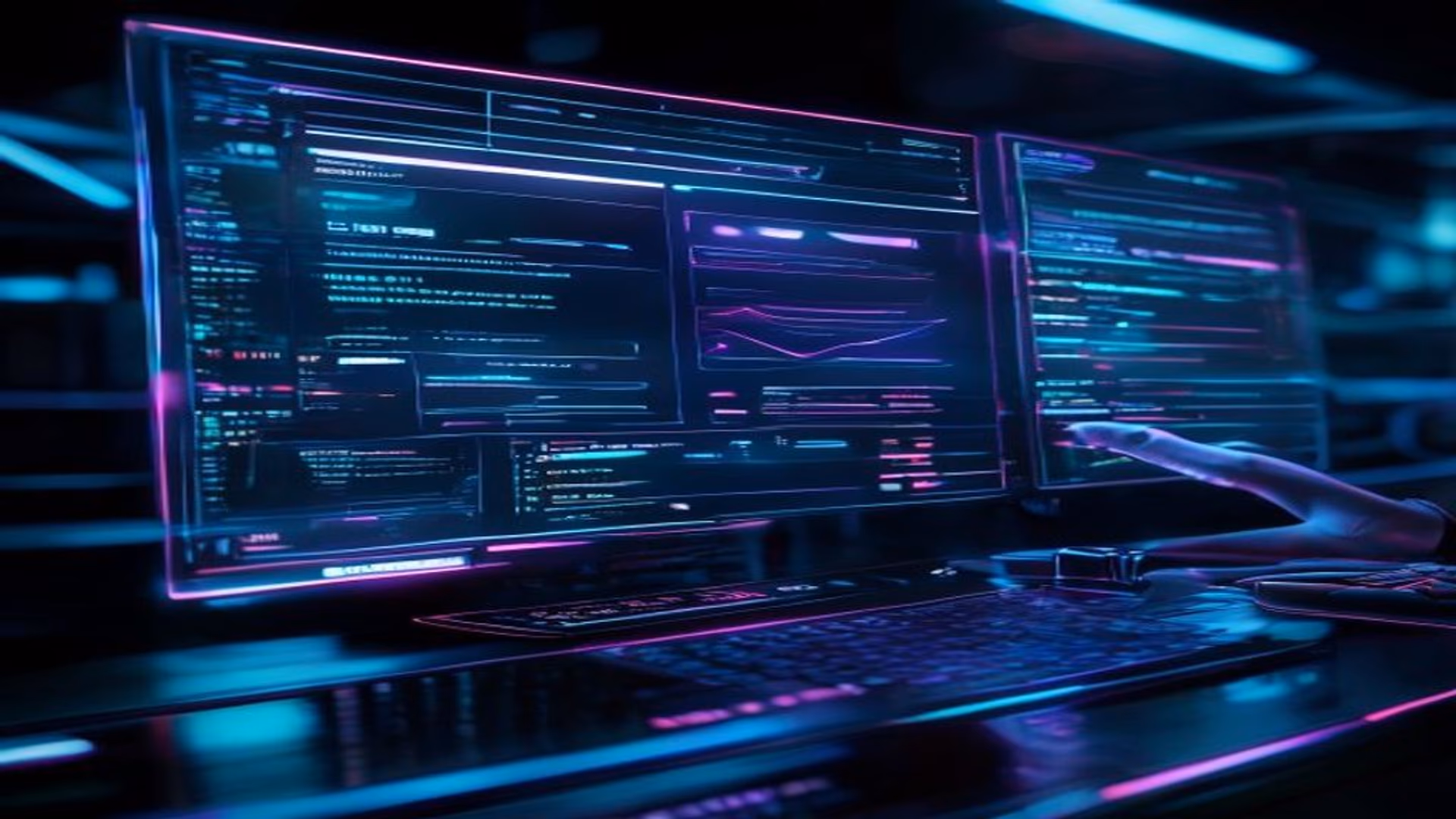 Mercury 2 diffusion language model visualisation showing parallel token generation streams in a dark navy environment with cyan and magenta neon accents