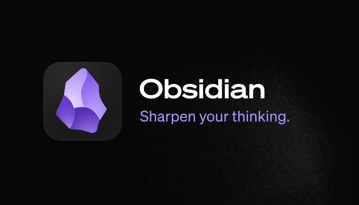 Obsidian logo and tagline, Sharpen your thinking, on a dark background.