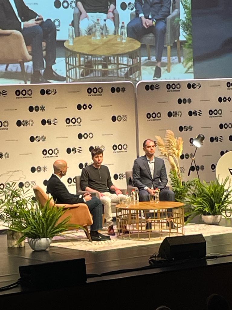Ilya Sutskever pictured with Sam Altman on stage at a Tel Aviv University event, June 2023, before Sutskever's departure from OpenAI.