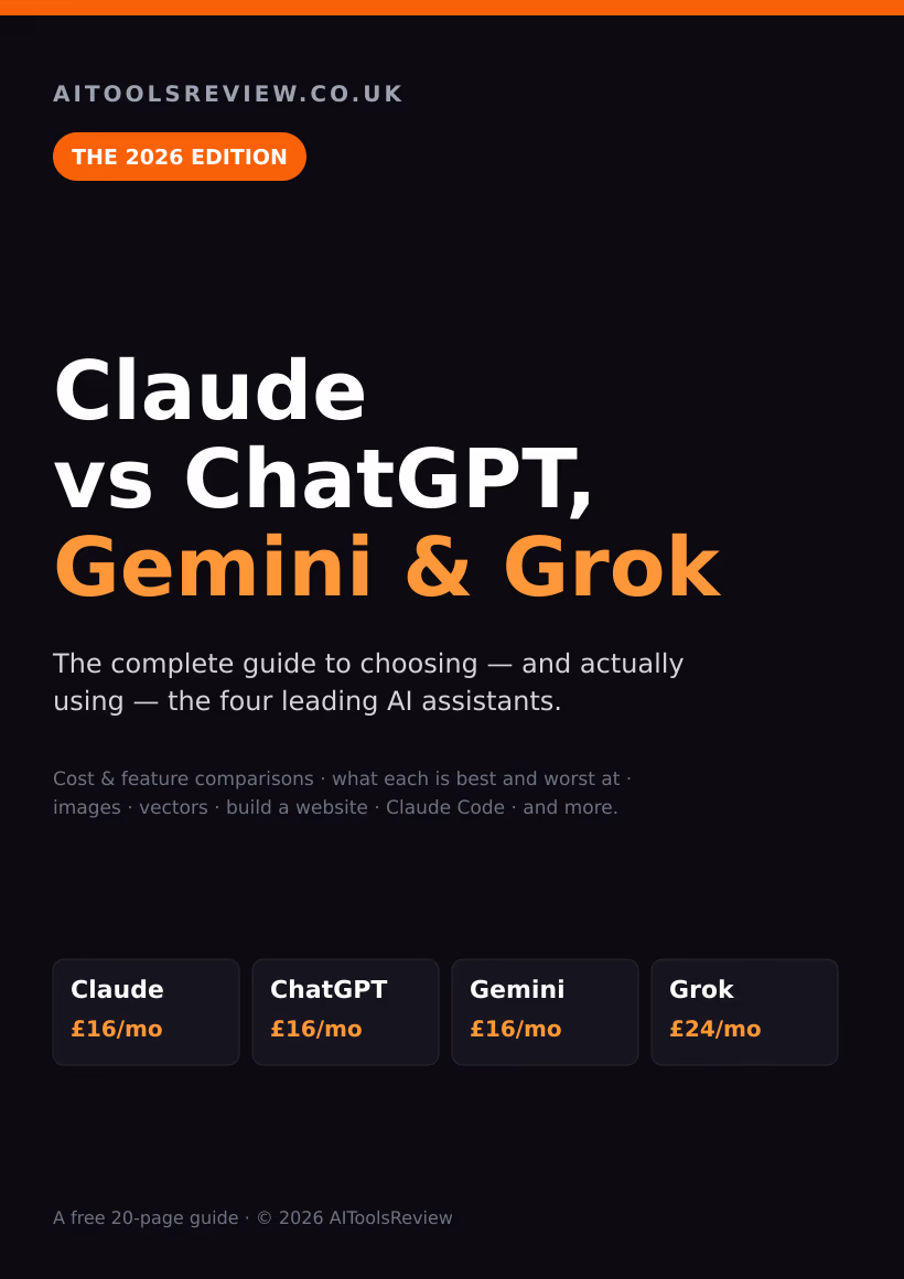 Preview of the free guide: Claude vs ChatGPT, Gemini and Grok, 2026 features, pricing and what-you-can-do comparison.