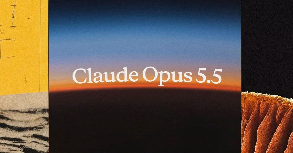 Claude Opus 5.5 official launch card from Anthropic, showing the model name over a horizon image