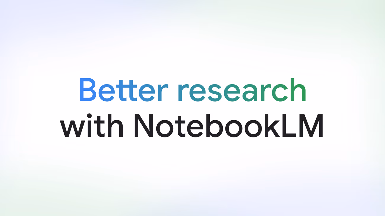 Google's official 'Better research with NotebookLM' blog post hero graphic, published 8 June 2026 under the product's pre-rename name
