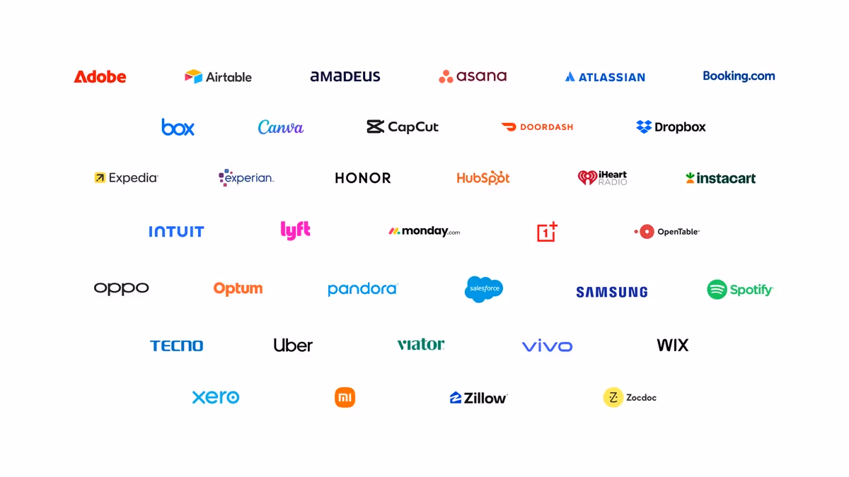 Grid of third-party partner logos connected to Gemini Spark via MCP, including Adobe, Airtable, Asana, Canva, Dropbox, HubSpot, Instacart, Salesforce, Spotify, Uber, Xero and Zillow.