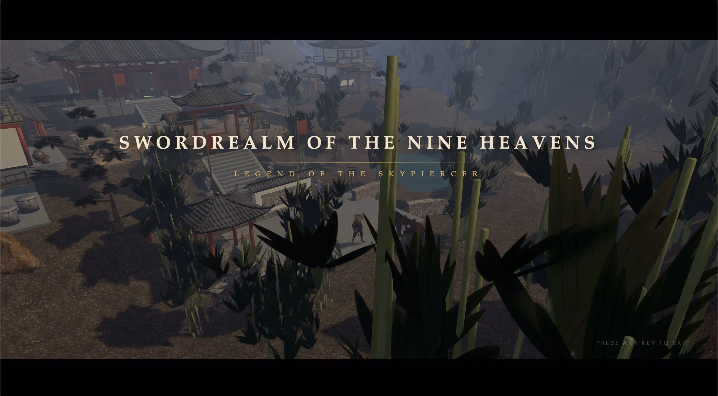 Title screen for a wuxia-style RPG called Swordrealm of the Nine Heavens, generated by Kimi K3