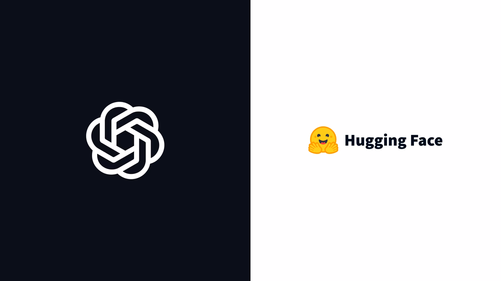 Split illustration representing OpenAI and Hugging Face, the two organisations at the centre of the pacing and security response