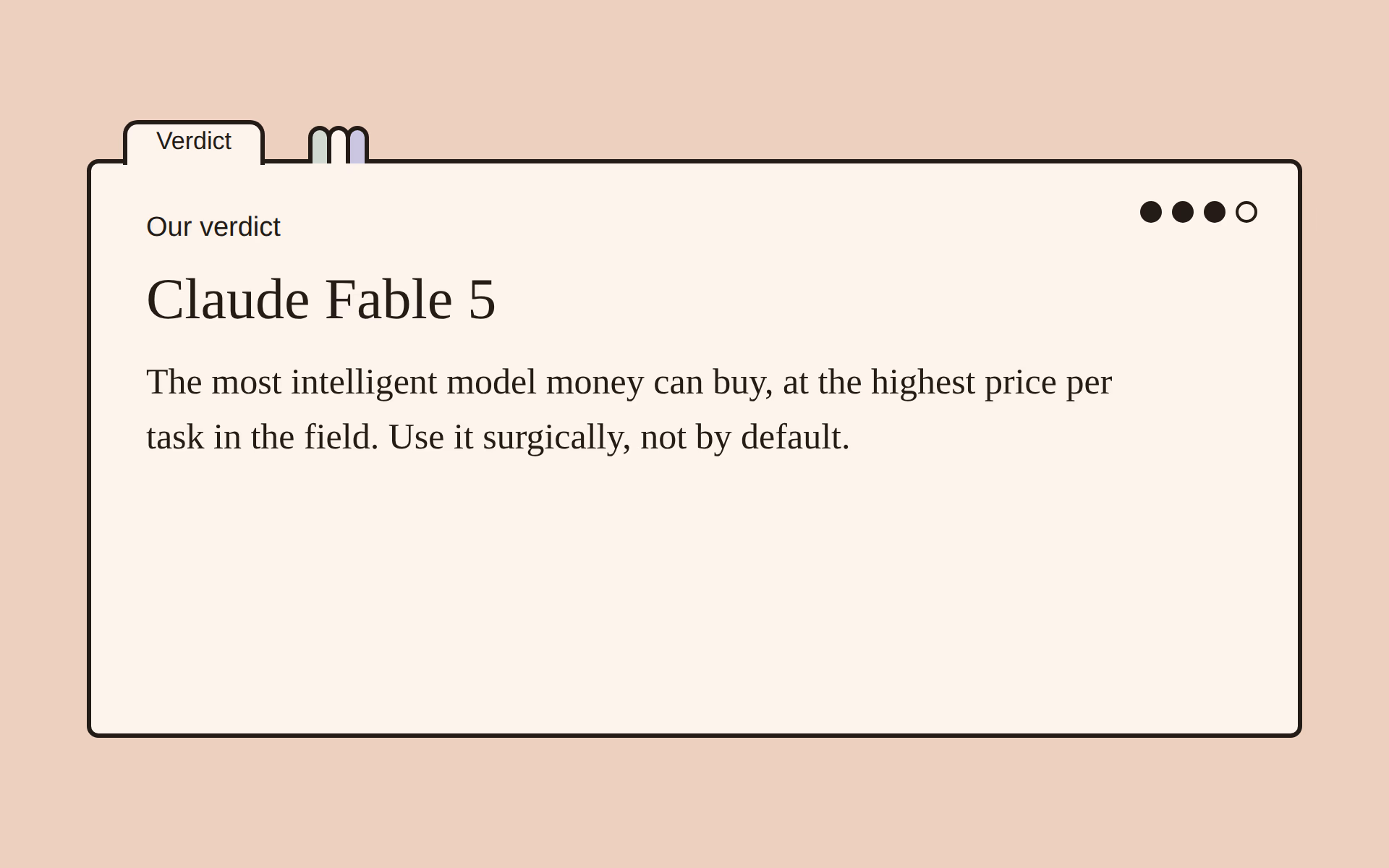 Claude Fable 5 verdict card with our one-line assessment.