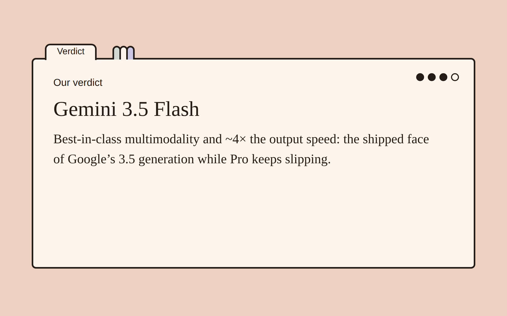 Gemini 3.5 Flash benchmark results verdict card with our one-line assessment.